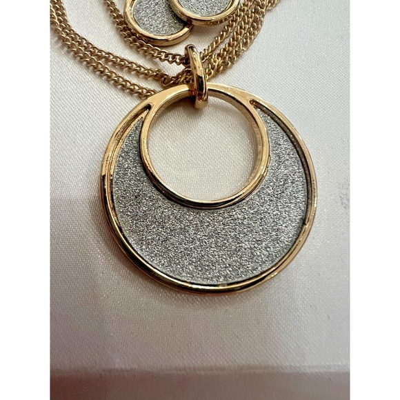 Gold Tone Necklace Earrings Set Silver Glitter Disc Statement NOS Minimal Luxe - Picture 3 of 10